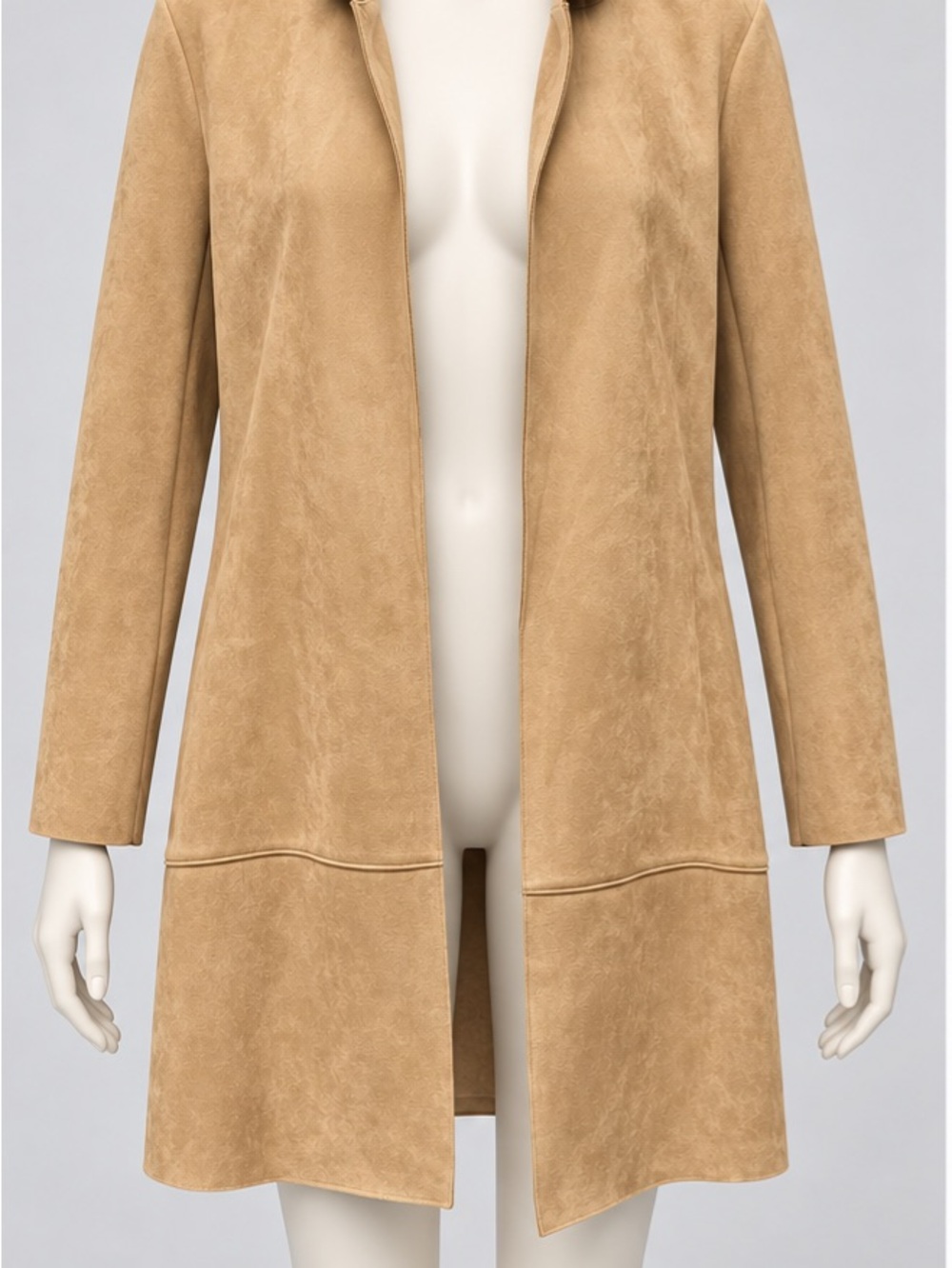 Magaschoni Open-Front Suede Trench Coat in Tan